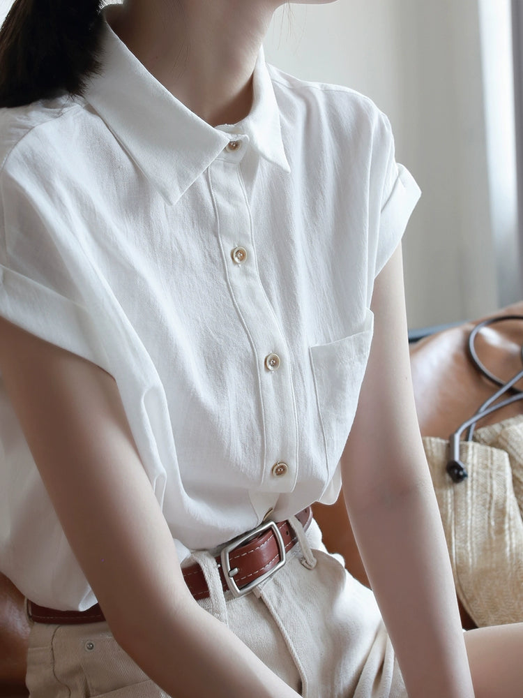 Simple Cow-Ear Sleeve Short-Sleeve Blouse_BDHL7292