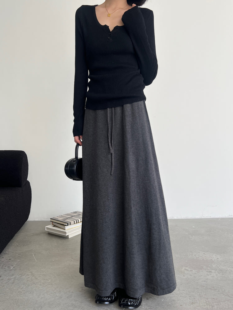 Knitted Draped Maxi-Length Skirt_BDHL6549