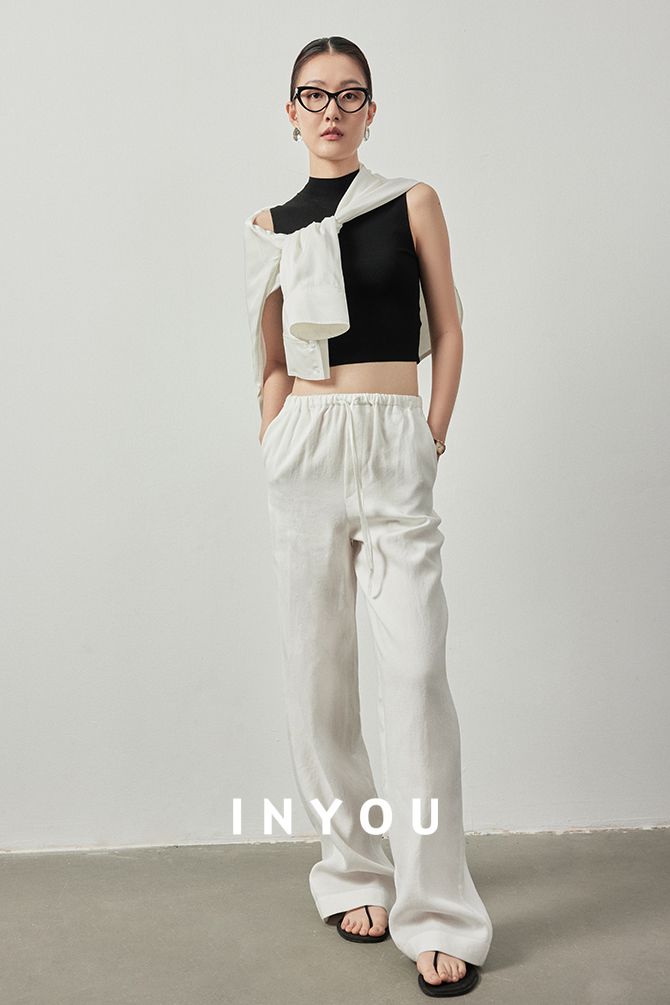 Draped Elastic Waist Wide Pants_BDHL6122