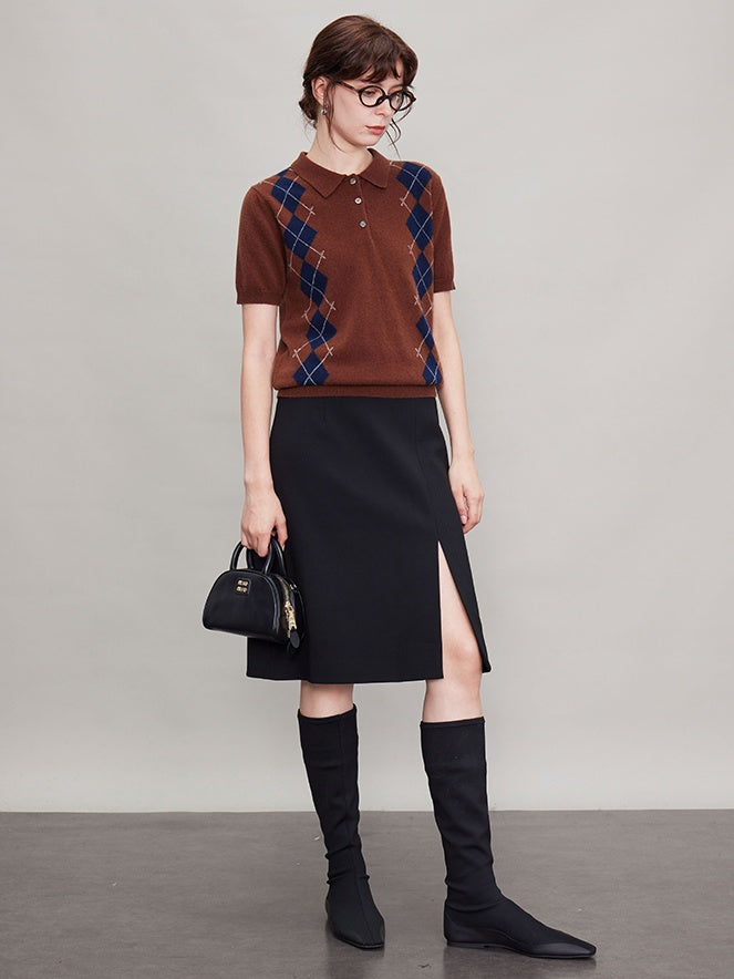 Straight Front Slit A-Line Skirt_BDHL6680