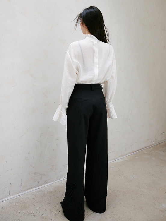 Ruffle High-Neck Sheer Blouse_BDHL6751