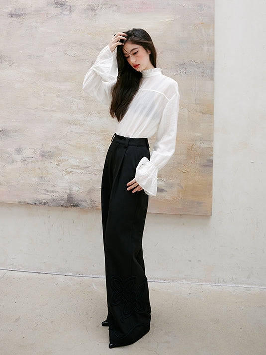 Ruffle High-Neck Sheer Blouse_BDHL6751