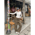 Korean Style Elastic Waist Cargo Wide Leg Pants_BDHL8255