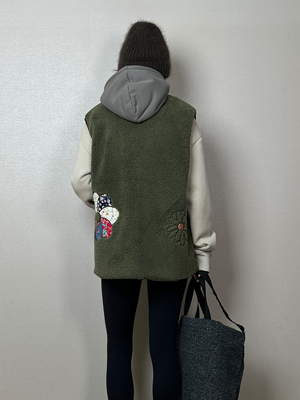 Flower Embroidered Thickened Gilet_BDHL6858