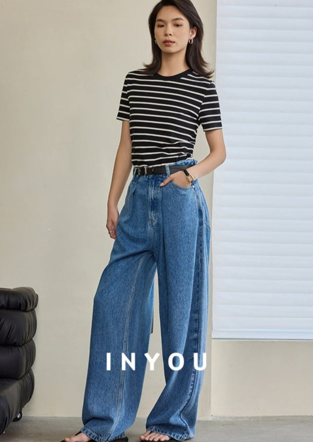 Wide Leg Draped Jeans Pants_BDHL6019