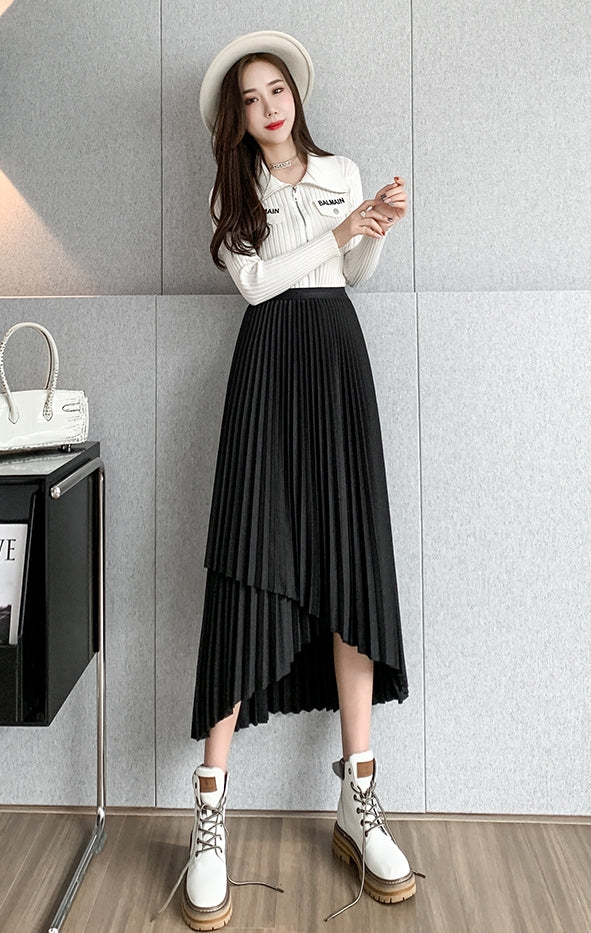 Irregular A-Line Pleated Skirt_BDHL7219