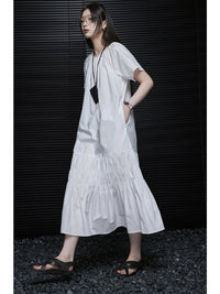 Oversized Shirring White Dress_BDHL5903