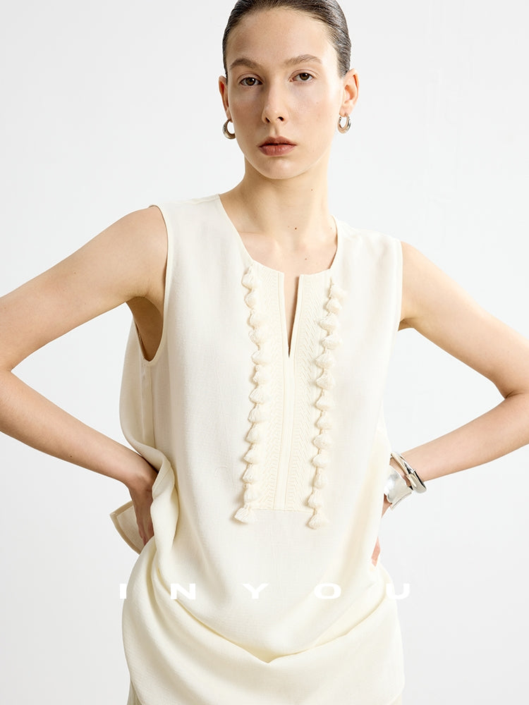 Fringe V-Neck Sleeveless Tops_BDHL7652