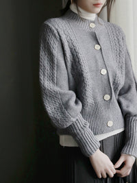 Lantern Sleeve Knitted Cardigan_BDHL6873