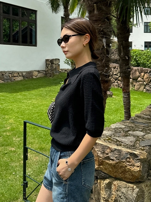 Waffle Lapel Polo Shirt_BDHL7615