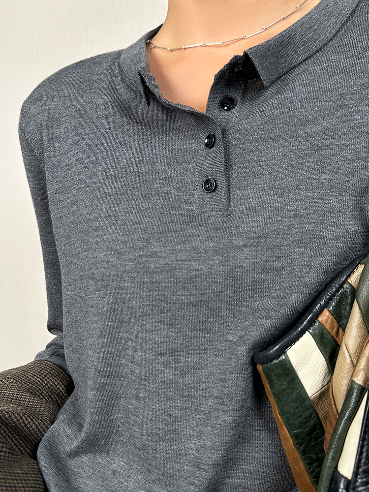 Polo Collar Loose Sweater_BDHL6659