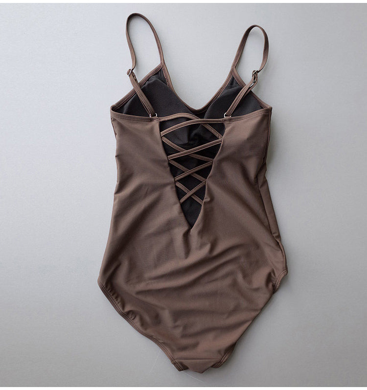 gathered cross-backed one-piece swimsuit_HL3229