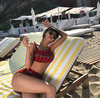 Split High Waist Tartan Check Bikini_HL3232