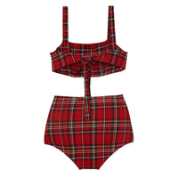 Split High Waist Tartan Check Bikini_HL3232