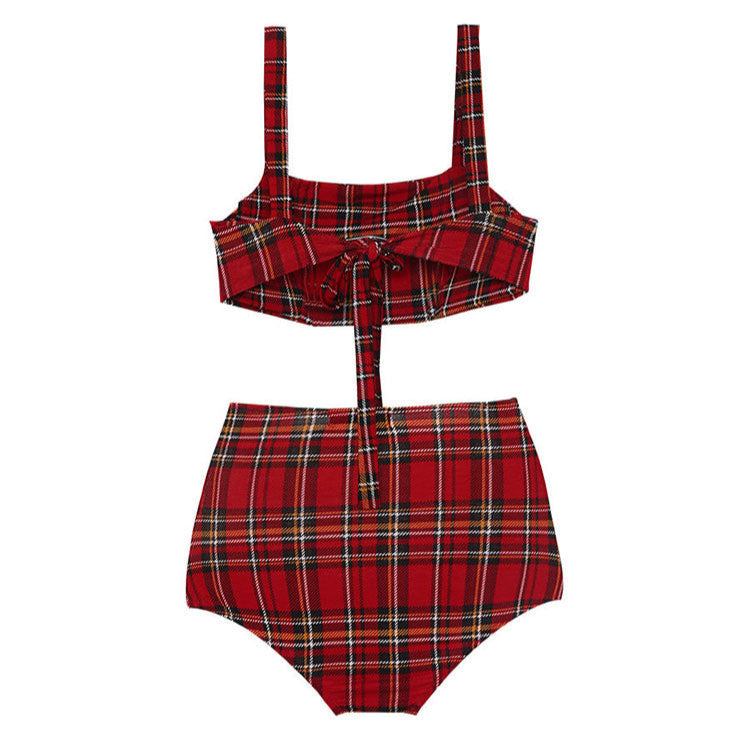 Split High Waist Tartan Check Bikini_HL3232