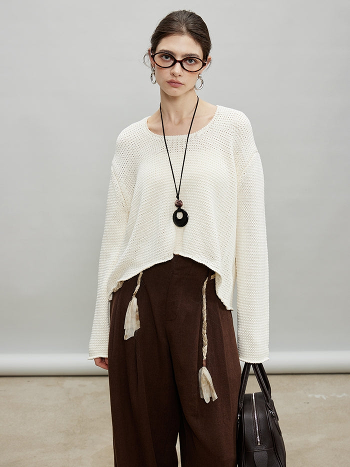 Round Neck Short Knit Tops_BDHL7187