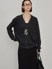 V-Neck Loose-Fitting Knit Cardigan_BDHL6452