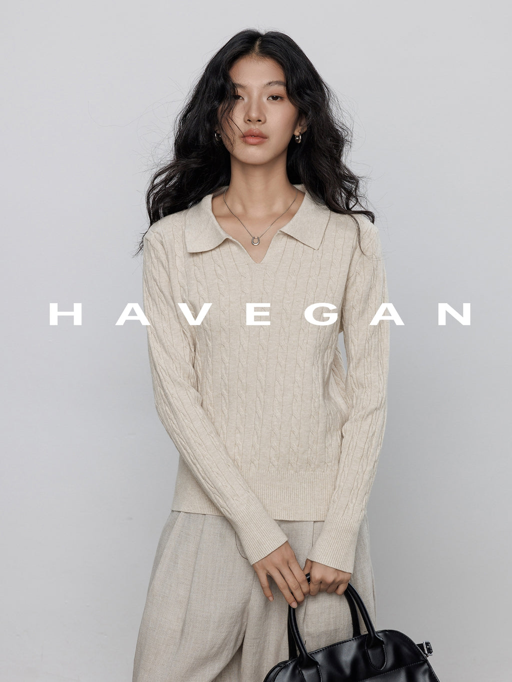 Polo-Collar Cable Knit Tops_BDHL7782