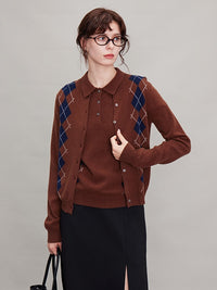 Diamond Pattern Short-Sleeved Tops Or Cardigan_BDHL6635