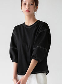 Switched Bulging Sleeve T-Shirt_BDHL7213
