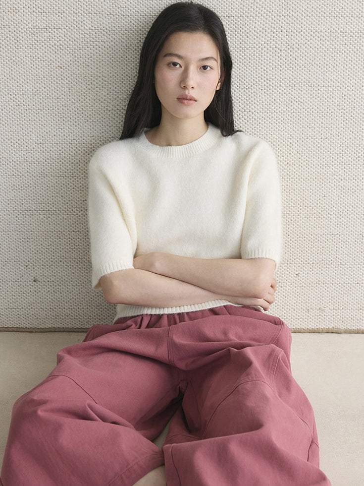 Simple Short-Sleeved Knit Tops_BDHL8149