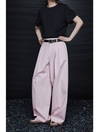 Light pink loose straight drape pants_BDHL5925