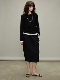 Bud Pleated Skirt & Round Neck Vest_BDHL6331