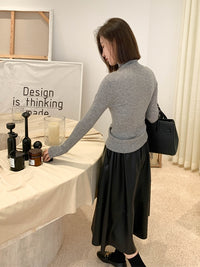 Draped PU Leather Skirt_BDHL6765