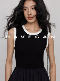Contrast Color A-Line Dress_BDHL7368