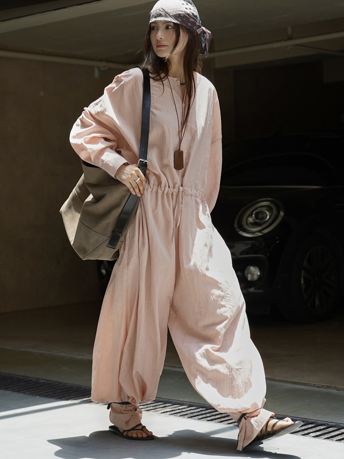 Waist Drawstring Jumpsuit_BDHL7533