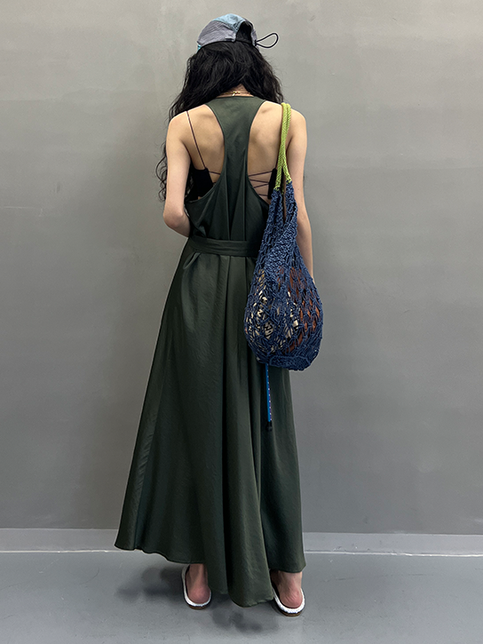 Waist Belt Sleeveless Dress_BDHL7656