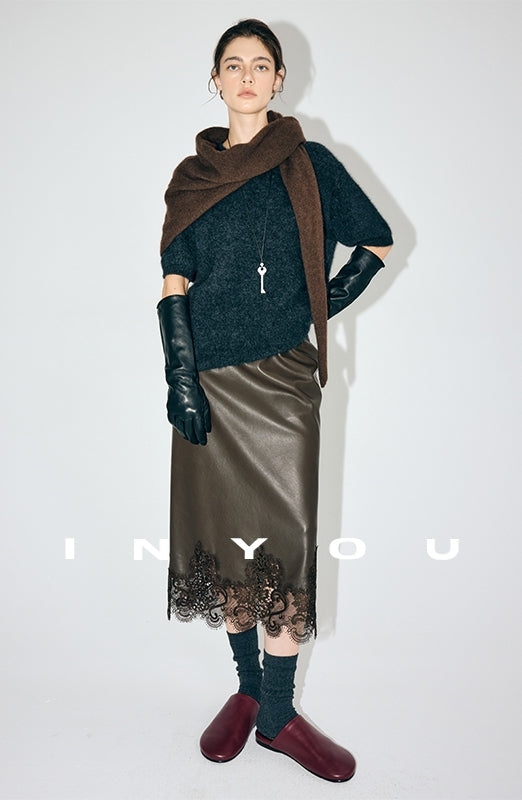 蕾絲皮革直筒裙_BDHL7901