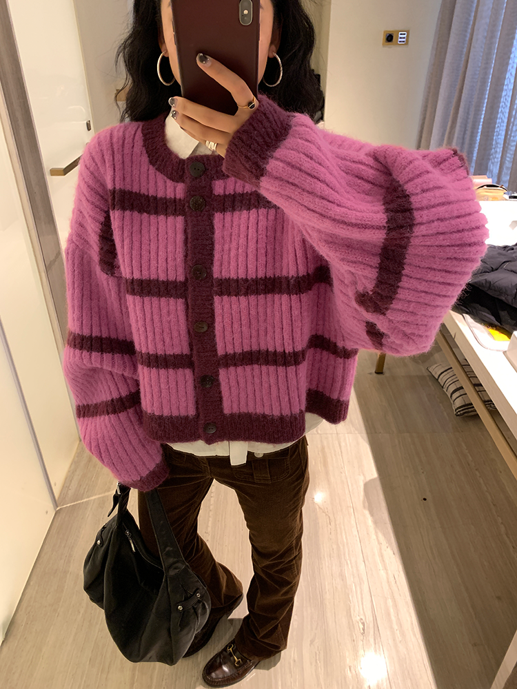 Thick Striped Knitted Cardigan_BDHL6800
