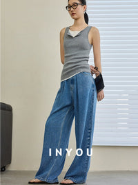 Wide Leg Draped Jeans Pants_BDHL6019