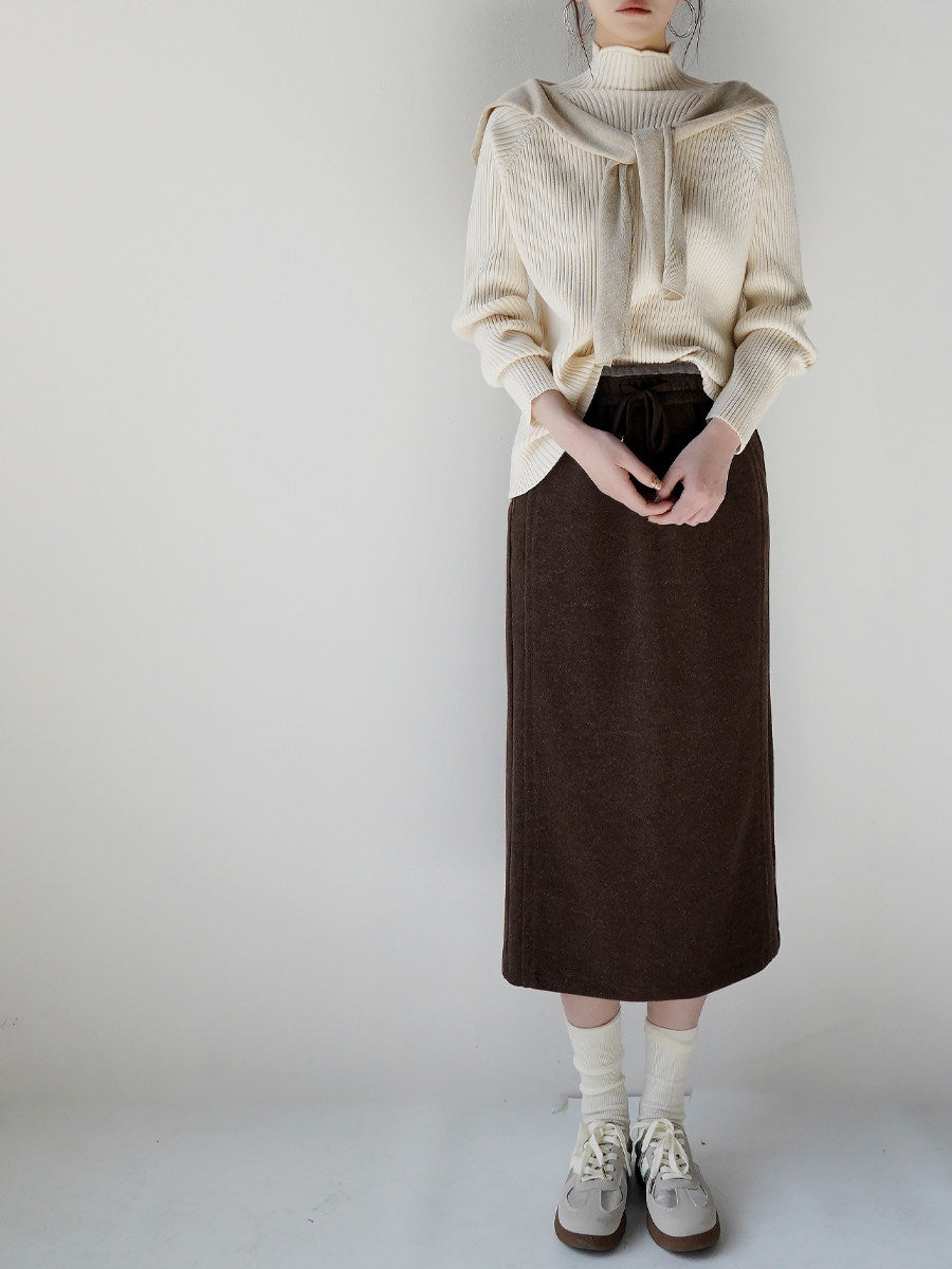 Drawstring Midi Skirt_BDHL8132