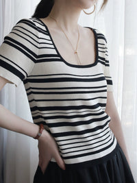 Striped Square Neck T-Shirt_BDHL6046