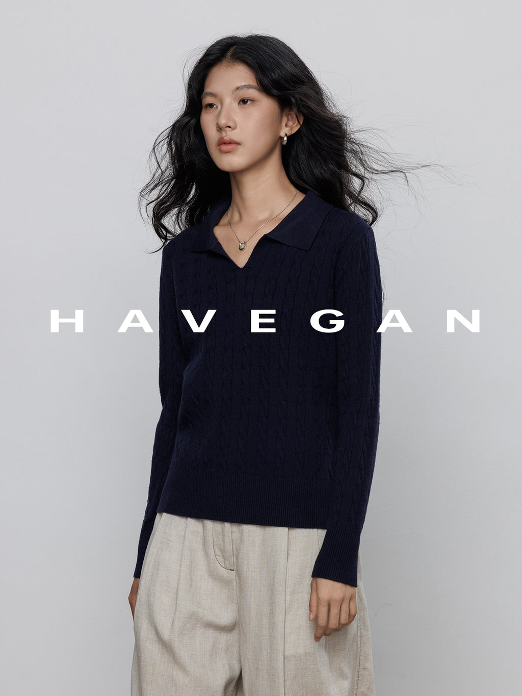 Polo-Collar Cable Knit Tops_BDHL7782