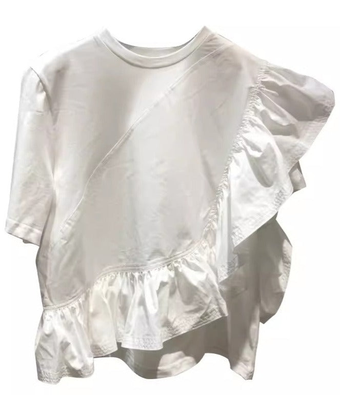 Big Ruffled Short-Sleeved Tops_BDHL6152