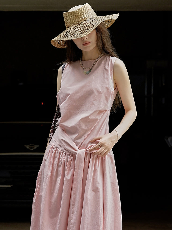 Pleated Strap Sleeveless Dress_BDHL7532