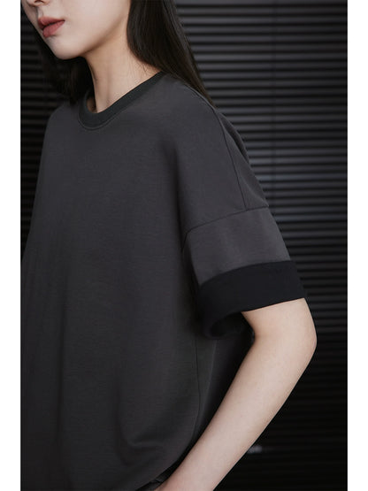 Black Sleeve Short Sleeve T-Shirt_BDHL5840