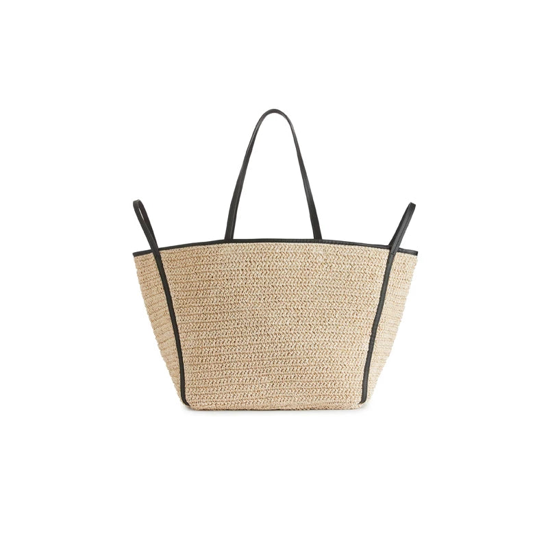 Leather strap contrast color woven bag_BDHL5800