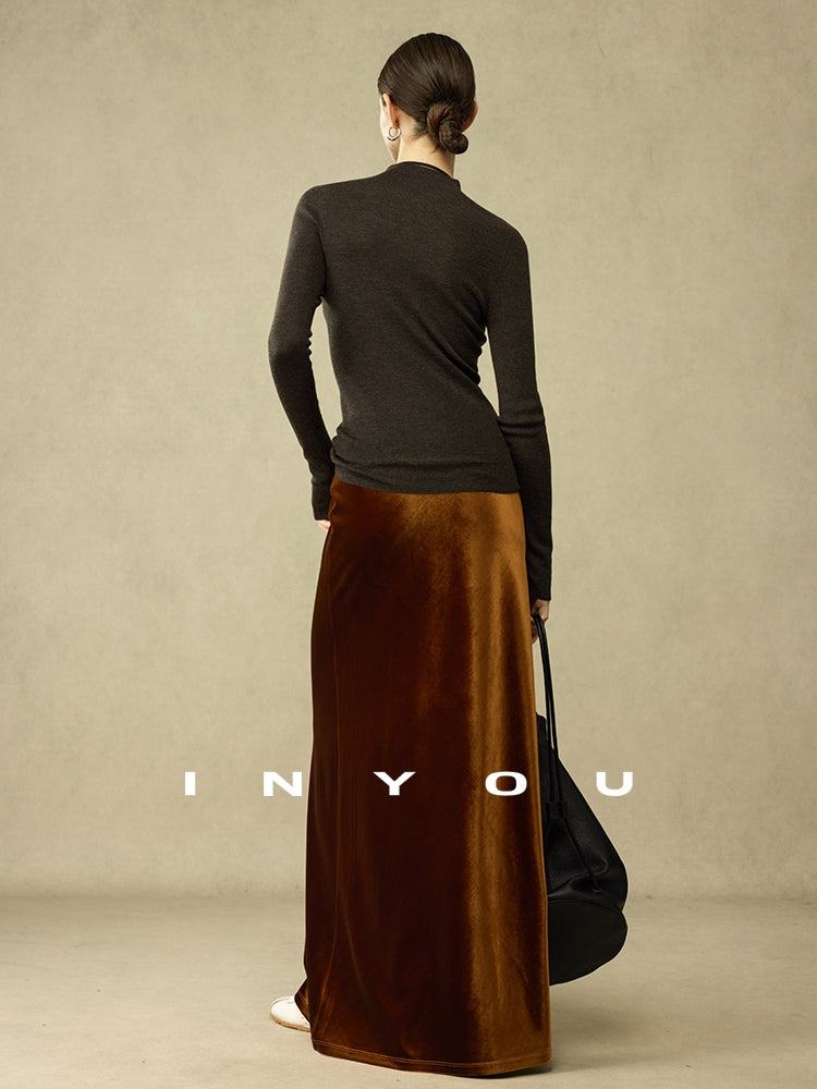 Retro Shiny Draped Long Skirt_BDHL6792