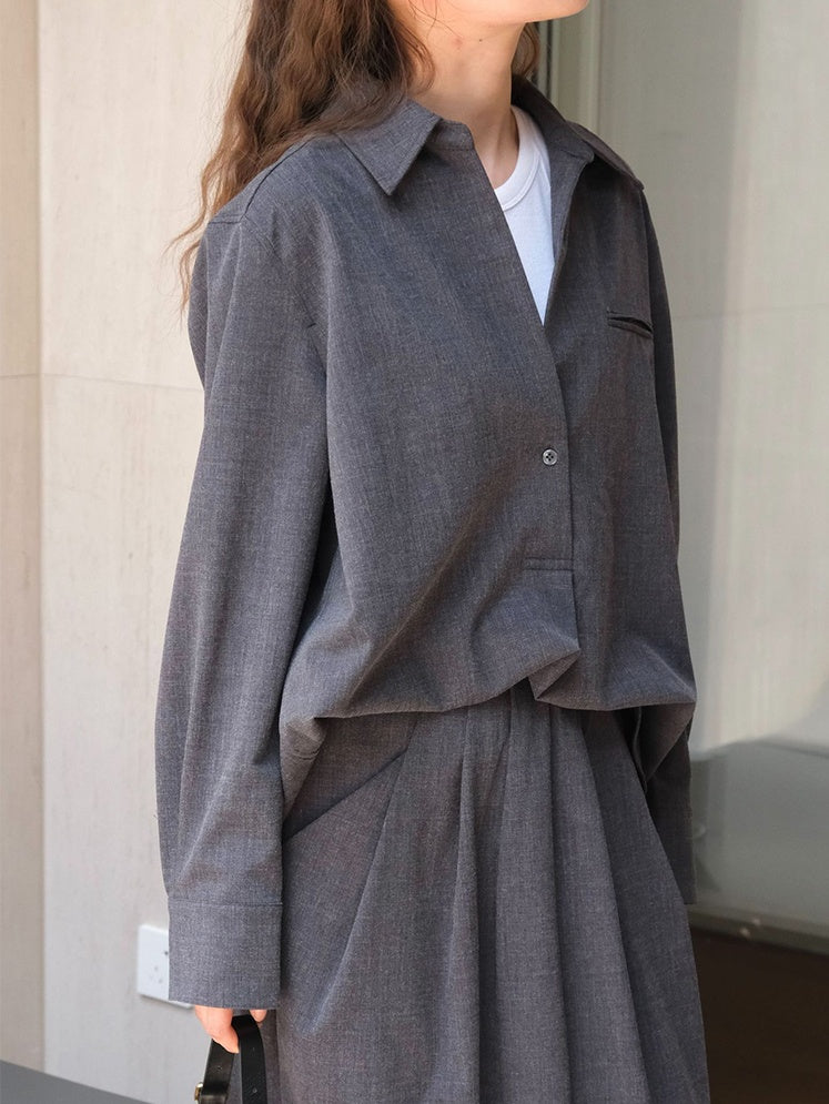 Simple Lapel Pullover Shirt_BDHL6522