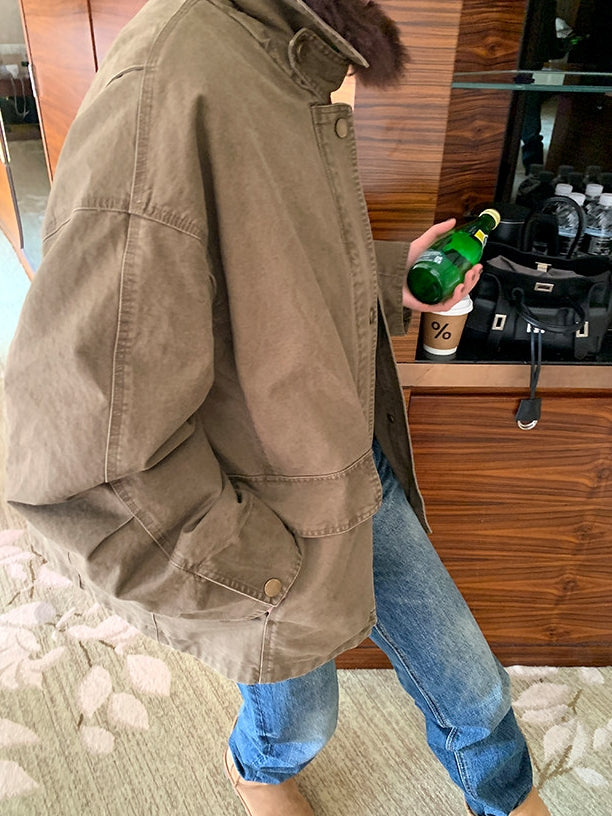 Fluffy Collar Retro Jacket_BDHL8124