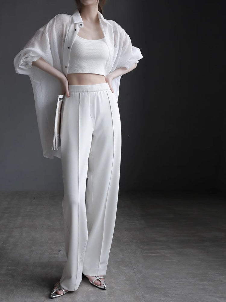High-waisted slim draped Pants_BDHL7419