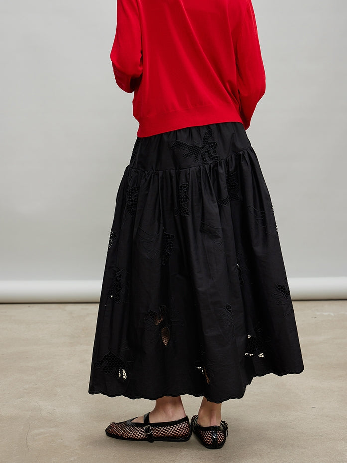Embroidered Hollow A-Line Skirt_BDHL7184