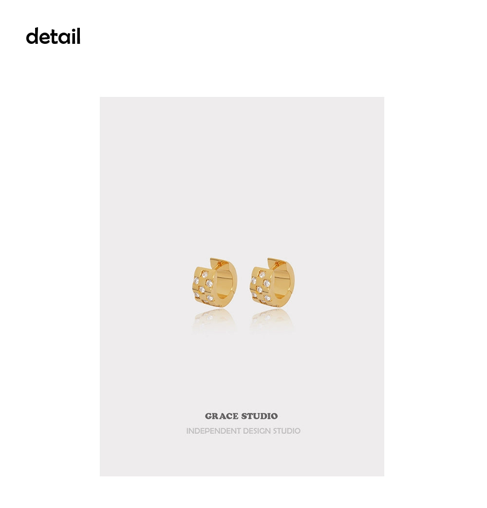 Checkerboard Metal pierced earrings_BDHL7681