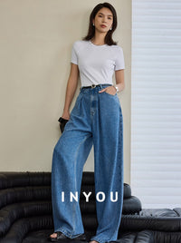 Wide Leg Draped Jeans Pants_BDHL6019