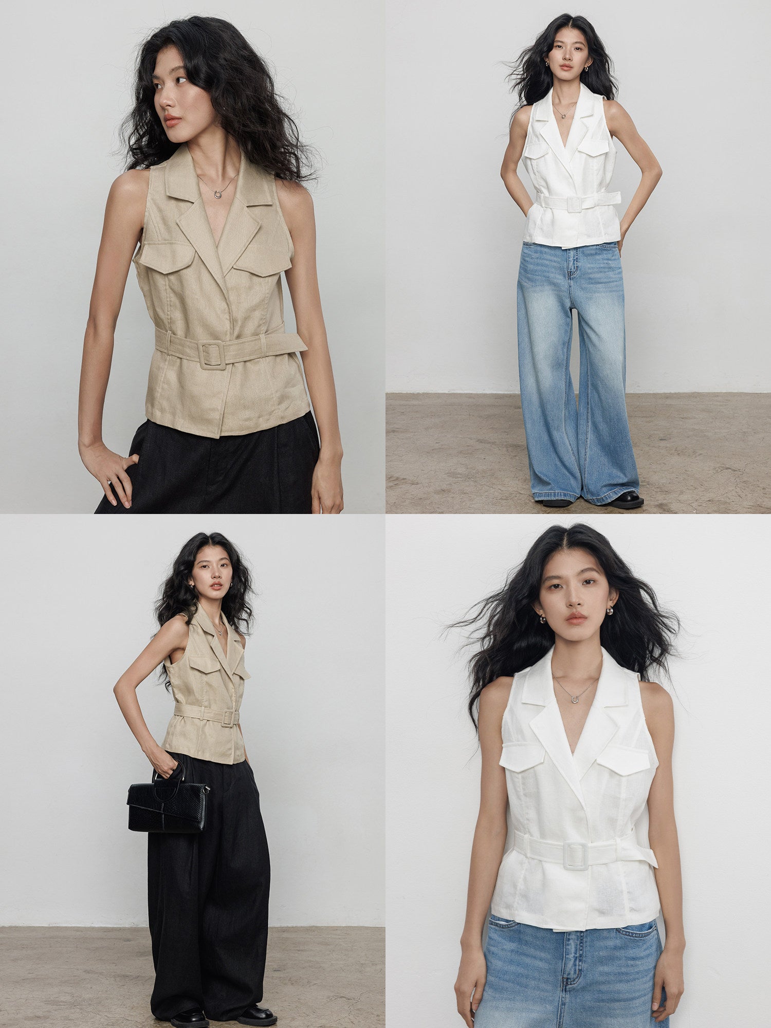 Summer Lapel Cargo Linen Vest_BDHL8202