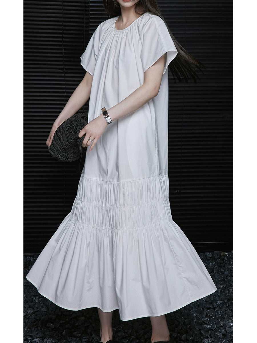 Oversized Shirring White Dress_BDHL5903